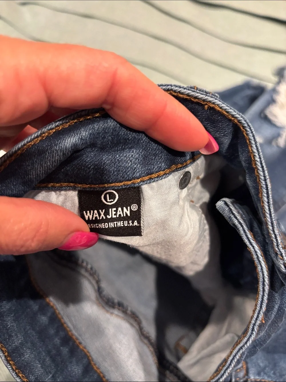 Wax Jean Distressed Blue Denim Mini Skirt - Picture 3 of 4